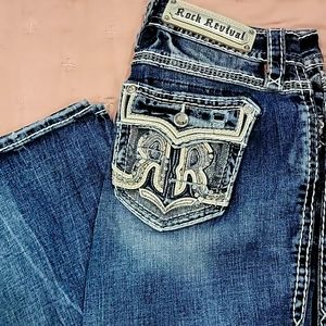 rock revival boot cut mid rise jeans